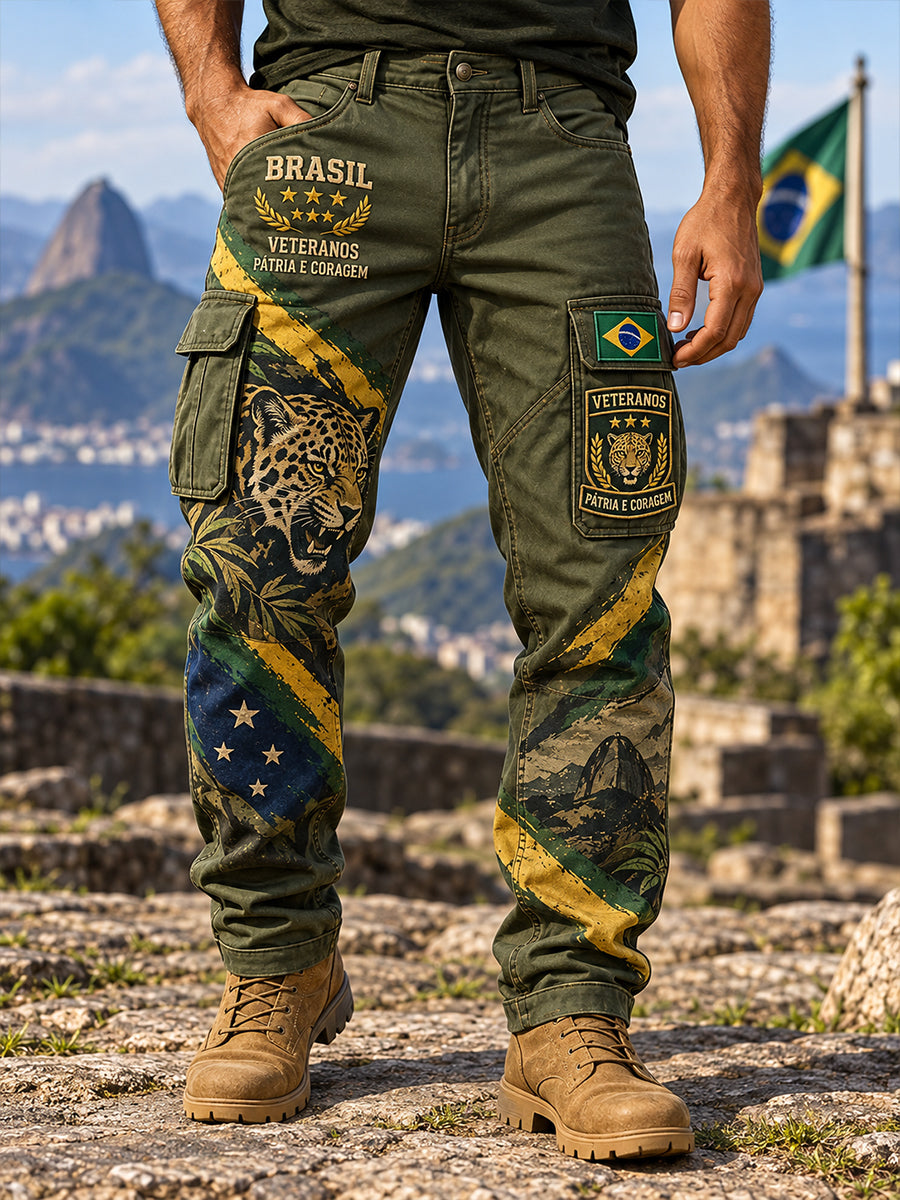 Men'S Veteran Memorial-Themed Print Calças longas de carga