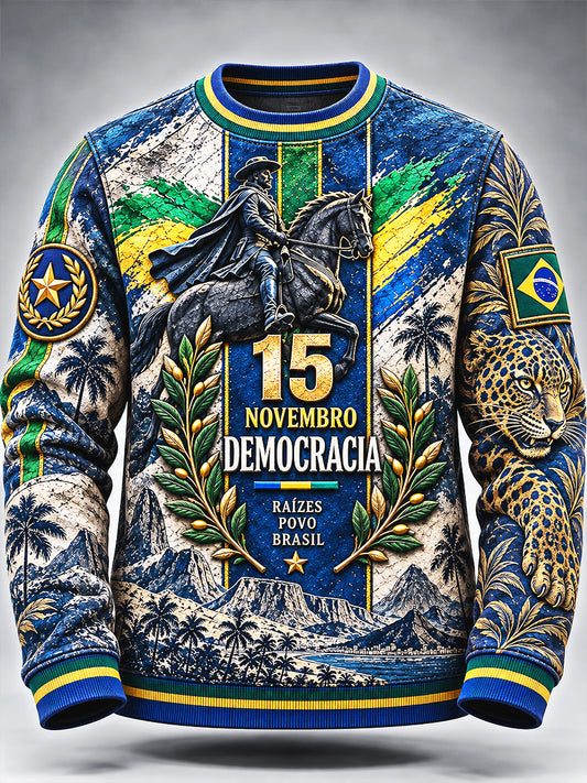 Men's Brasil Republic Day Graffiti Print Casual Sweatshirt