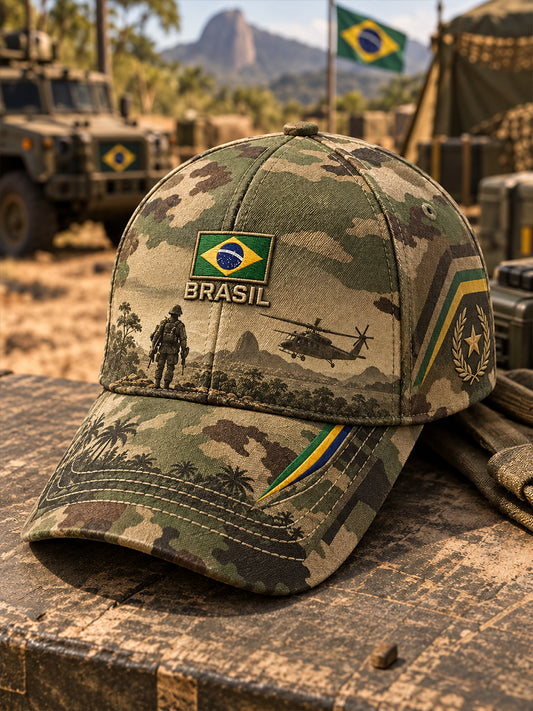 Boné masculino com estampa de camuflagem em estilo militar