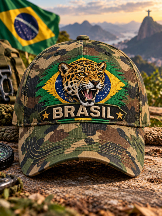 Boné masculino com estampa de camuflagem em estilo militar